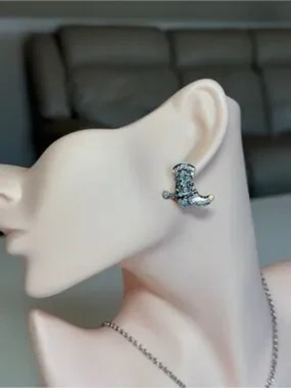 Western Cowboy Boot Stud Earrings - Silver Tone